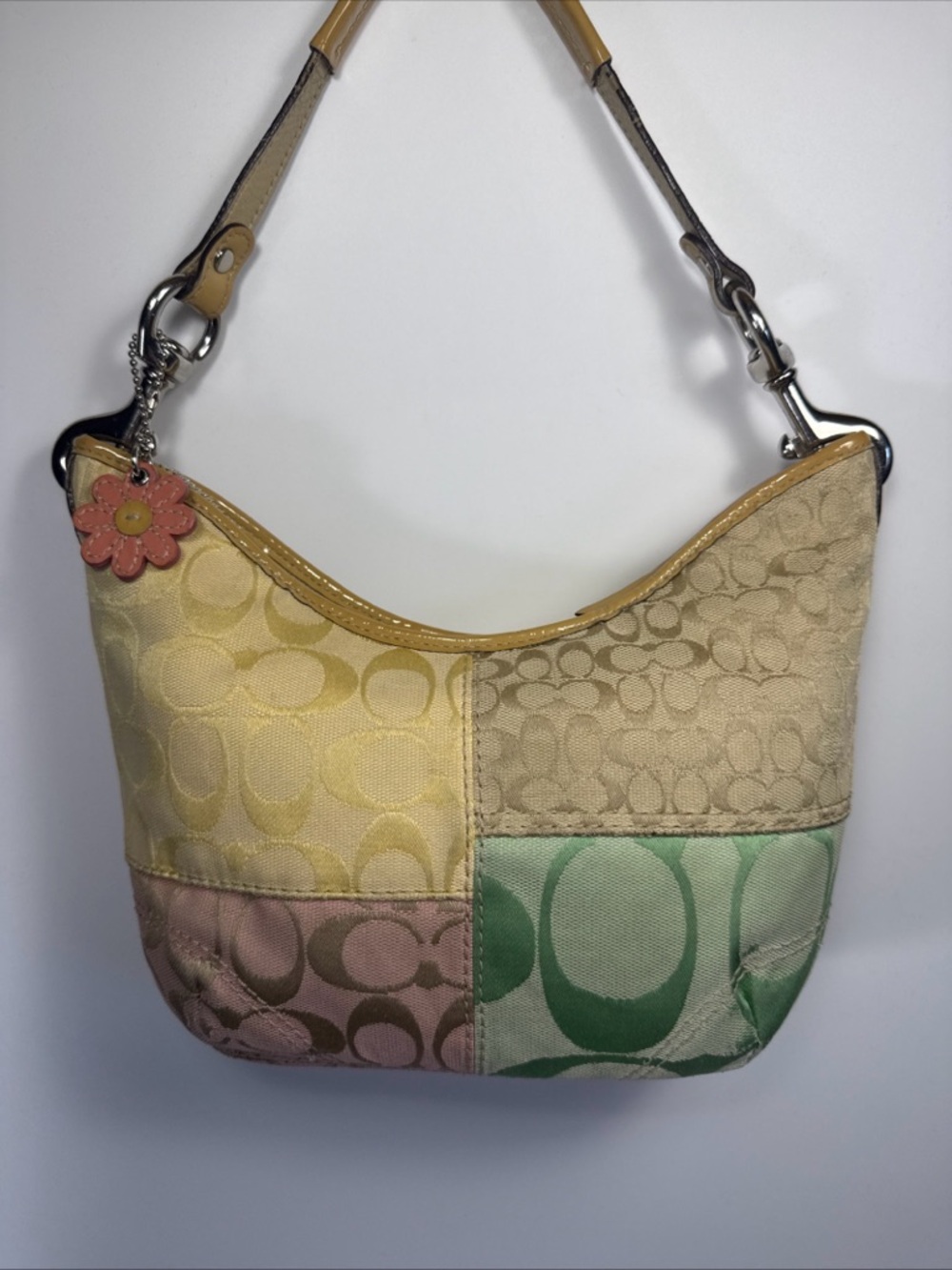 Coach Patchwork jacquard pastel hobo Shoulder bag purse F14898